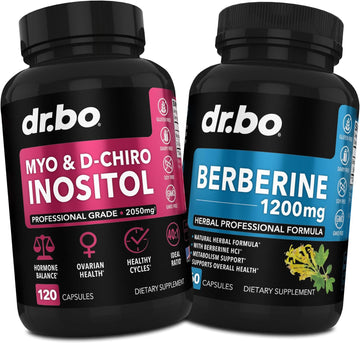 Myo-Inositol & D-Chiro Inositol & Berberine Supplement Capsules - Support Hormone Balance, Fertility, Regulate Menstrual Cycle, Ovarian Health & PCOS - 1200mg Berberine Pills for Healthy Metabolism