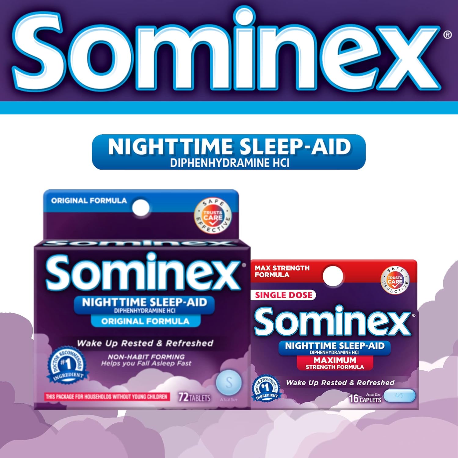 Sominex Nighttime Sleep-Aid Caplets, Maximum Strength, 16 ct. (Pack of 1) : Health & Household