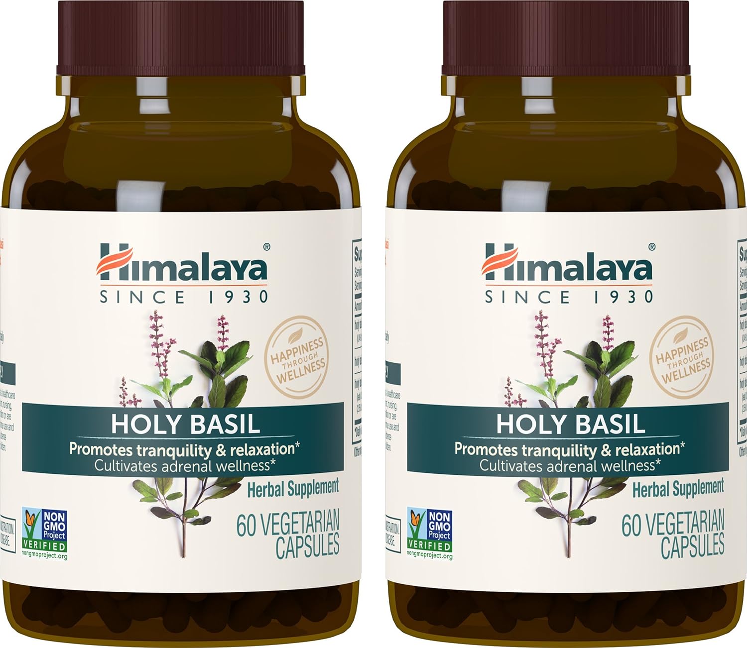 Himalaya Holy Basil Tulsi Herbal Supplement, Stress Relief, Relaxation, Occasional Sleeplessness, Promotes Calm, Ayurvedic, Non-Gmo, Vegan, 720 Mg, 60 Capsules, 2 Pack