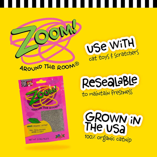 Petmate Organic Catnip - Hoots Zoom Around the Room Catnip - Grown & Harvested in USA 0.5oz pouch