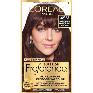 L'Oreal Paris Superior Preference Fade-Defying + Shine Permanent Hair Color, 4Sm Dark Soft Mahogany Brown, Pack Of 1, Hair Dye