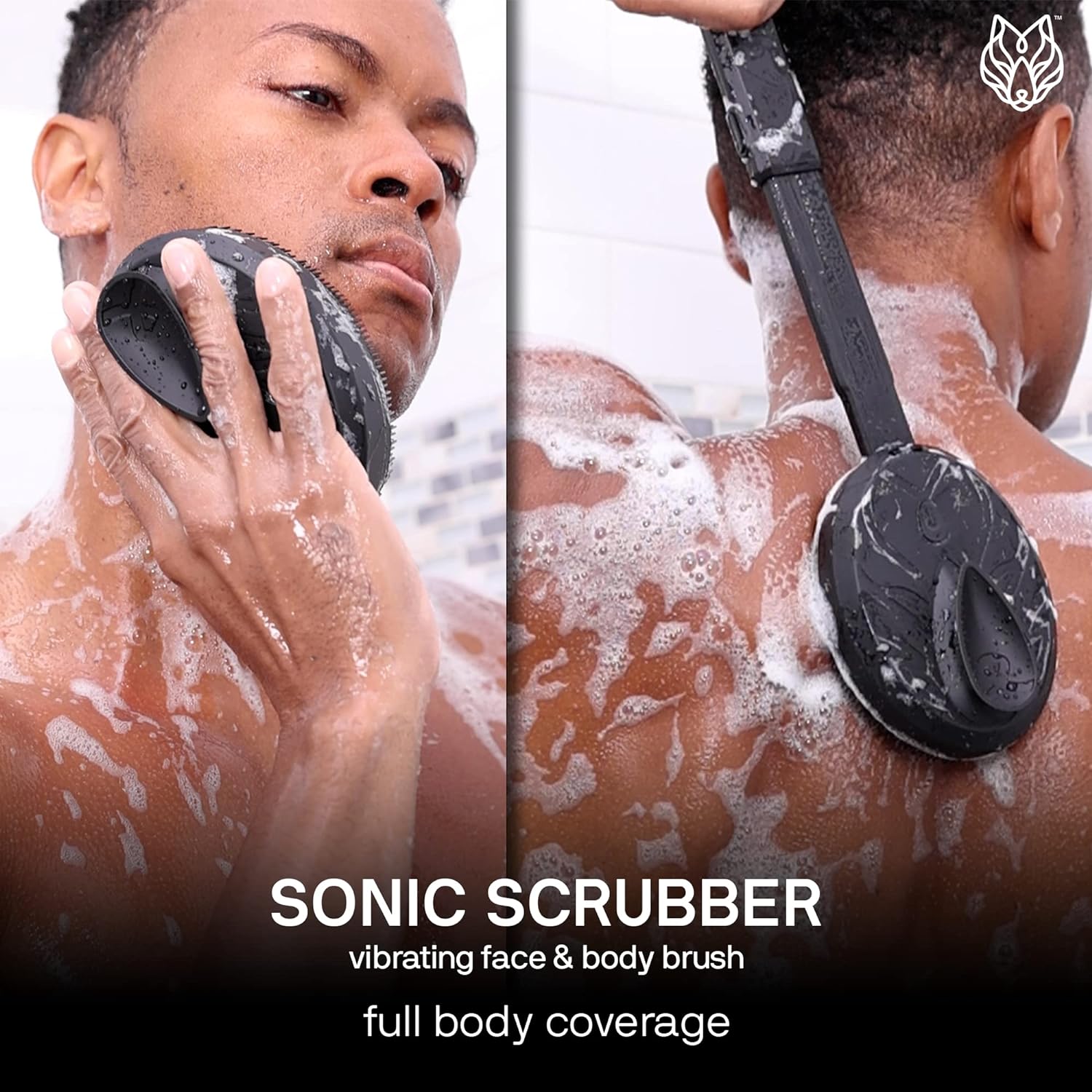 Black Wolf Vibrating Face and Body Brush, Sonic Scrubber Pro - Water Resistant, 4 Settings, 2 Speeds & 2 Modes, Massage Brush with Charcoal Infused Silicone Bristles for Deep Clean : Beauty & Personal Care