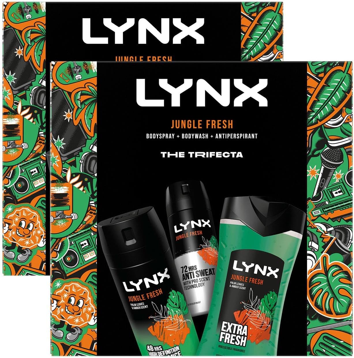 Lynx Jungle Fresh The Trifecta 3-In-1 Body Wash 225 Ml, 48Hrs High Definition Body Spray 150 Ml & 72Hrs Antiperspirant 150 Ml 3 Pieces Gift Set For Him,2Pk