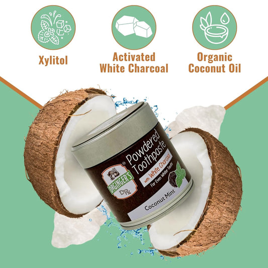Dr. Ginger'S Nano Hydroxyapatite White Charcoal Toothpaste Powder For Sensitive Teeth And Gums - 1.28Oz Jar, All-Natural Whitening Tooth To Support Gum Health, Fluoride-Free - Coconut Mint