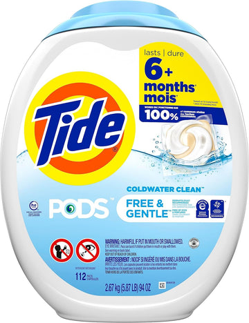 Tide Pods Cold Water Clean, Free And Gentle Laundry Detergent Soap Pacs, 112 Count, Unscented Hypoallergenic Laundry Detergent For Sensitive Skin