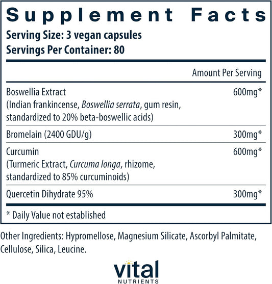 Vital Nutrients Bcq | Vegan Boswellia, Bromelain, Curcumin & Quercetin Supplement | Joint Support Supplement | Supports Sinus & Digestive Health | Gluten, Dairy, Soy Free | 240 Capsules