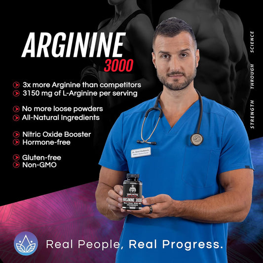 Dr. Emil - L Arginine (3150Mg) Highest Capsule Dose - Nitric Oxide Supplement For Vascularity, Endurance And Heart Health (Aakg And Hcl) - 90 Tablets