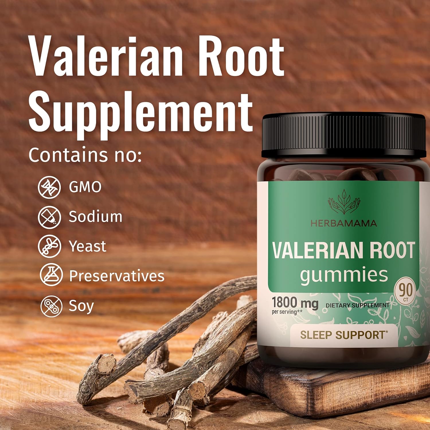 HERBAMAMA Valerian Root Calm Gummies - 1800 mg Valerian Root Herb Calming Supplements for Adults - Vegan, Gelatin-Free, Non-GMO - 90 Apple-Flavored Relaxing Chews : Health & Household