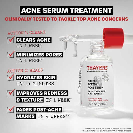 Thayers Double Action Acne Serum With Salicylic Acid, Acne Treatment Face Serum With 2% Salicylic Acid And Niacinamide, Soothing And Non-Stripping Skin Care, 1 Fl Oz