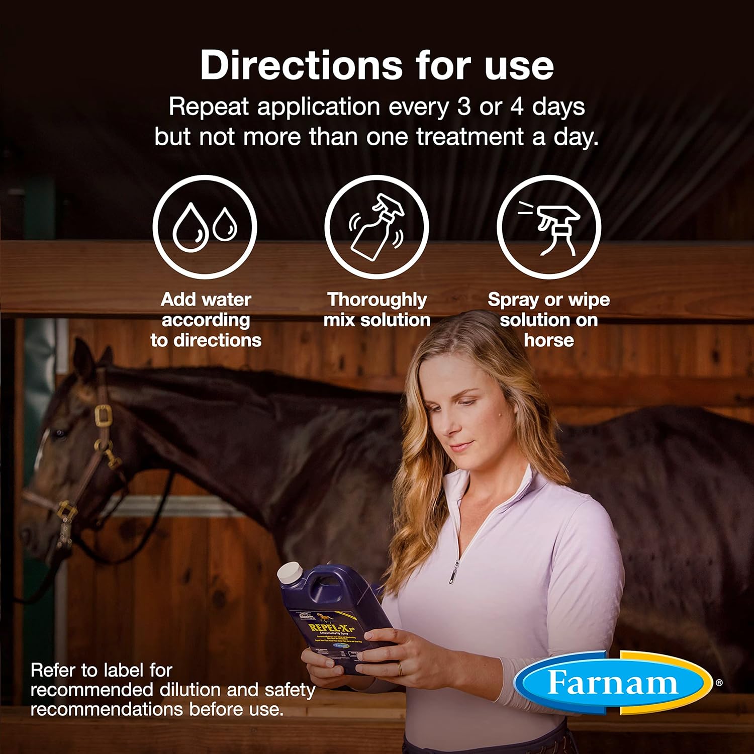 Farnam Repel-Xpe Emulsifiable Horse Fly Spray, Liquid Concentrate, Mix With Water, 128 Ounces, One Gallon