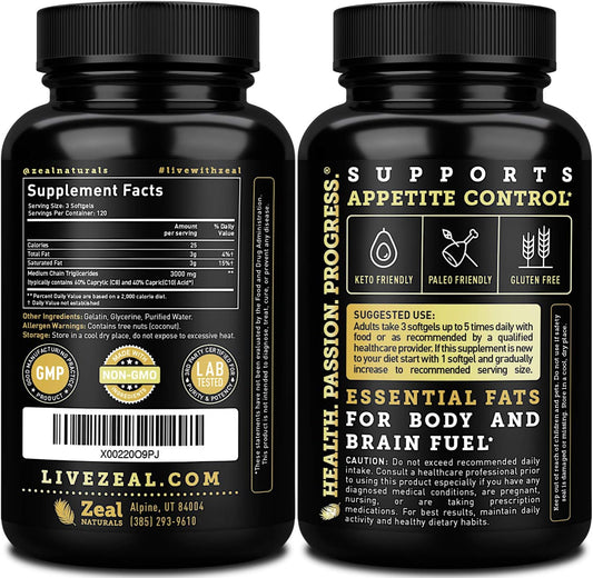 Pure Mct Oil Capsules (360 Softgels | 3000Mg) 4 Month Supply Keto Pills W Unrefined Coconut - C10 & C8 Brain Fuel, Energy, Octane Ketosis