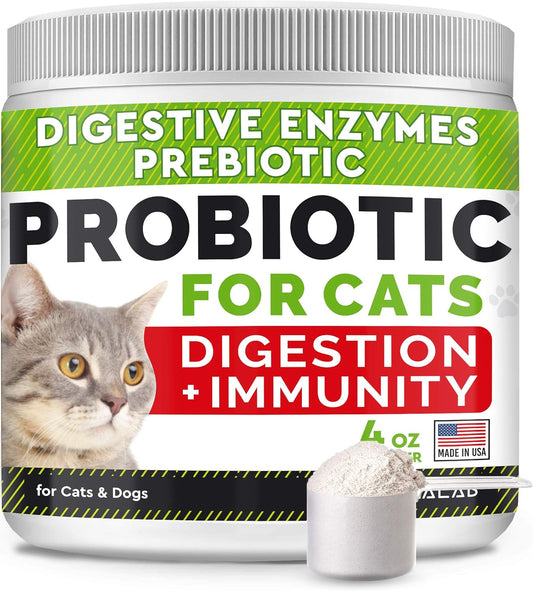 3 Pack Probiotics Powder For Cats And Dogs - All Natural Supplement - Digestive Enzymes + Prebiotics - Relieves Diarrhea, Upset Stomach, Gas, Constipation, Litter Box Smell, Skin Allergy -Us Made- 4Oz