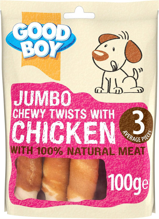 Good Boy - Jumbo Chewy Twists With Chicken - Dog Treats - Made With 100% Natural Chicken Breast Meat - 100 G E - Low Fat Dog Treats - Case Of 12