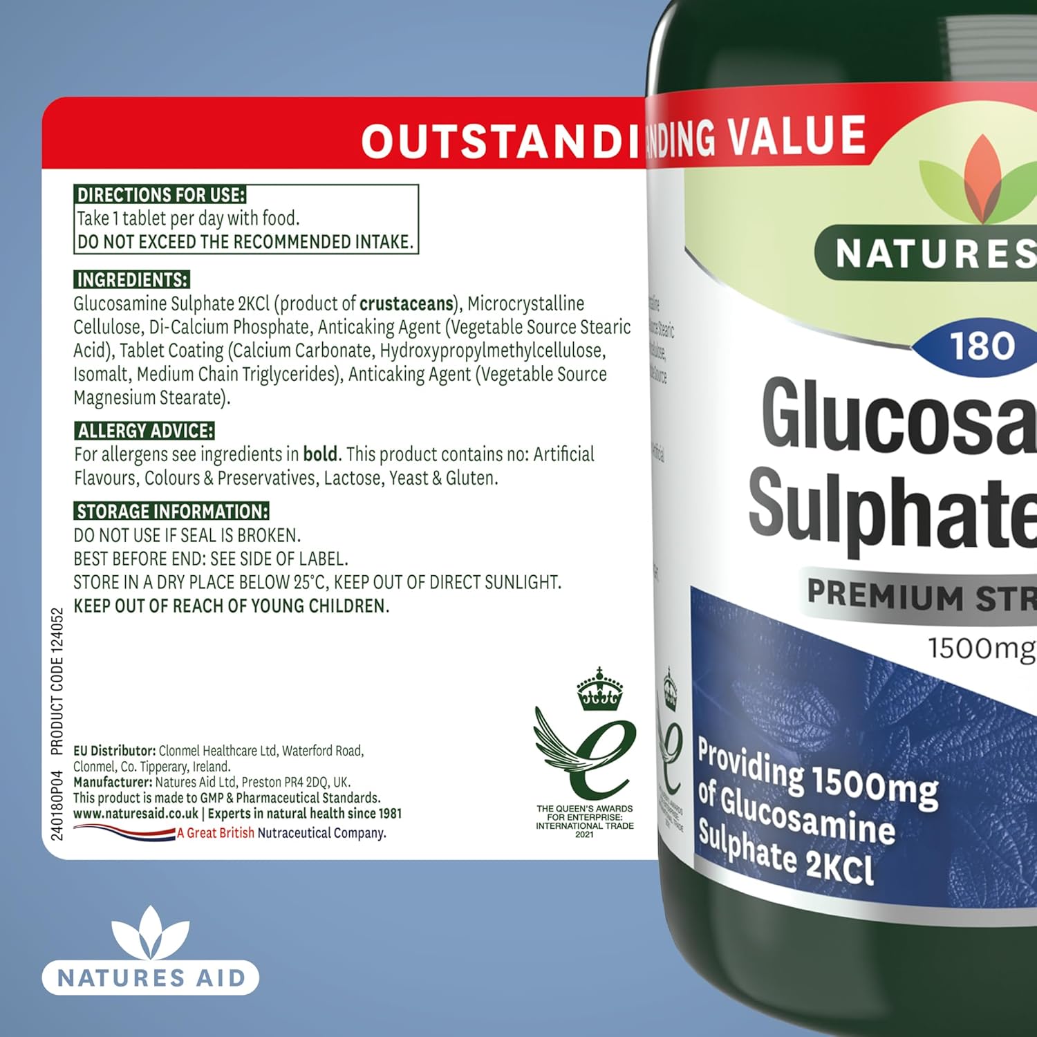 Natures Aid Glucosamine Sulphate 2KCl 1500mg – High Strength Joint Support – Helps Mobility & Flexibility – Non-GMO, Gluten-Free – Natural Supplement – 180 Tablets : Amazon.co.uk: Health & Personal Care