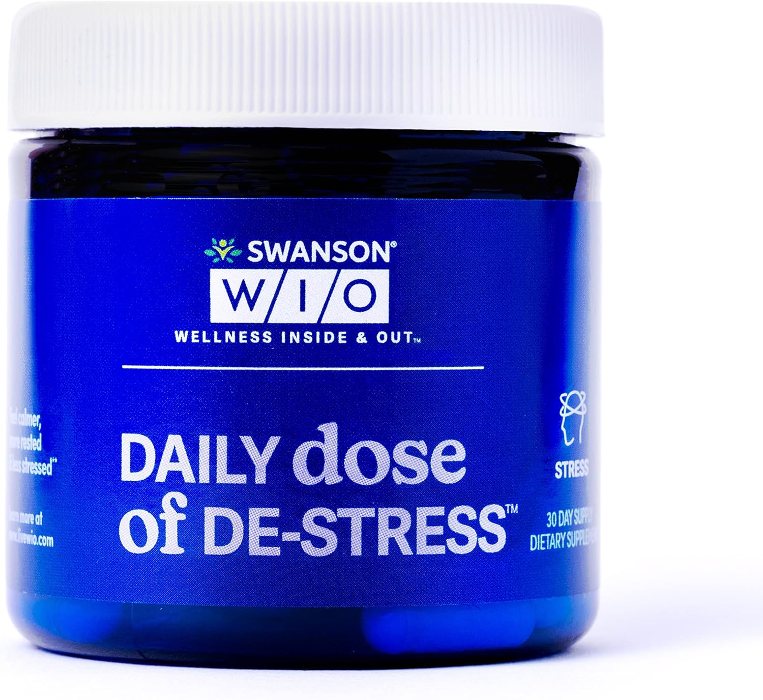 Swanson WIO™ Daily dose of DE-Stress™ Stress Support, Relaxation, Feel Calmer, Rest Better, Less Stress, Lactium® Milk Protein Peptide, Adaptogen, Mental Wellness, 30 Capsules (30-Day Supply)