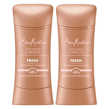 Sheamoisture Antiperspirant Deodorant Stick Fresh Coconut & Hibiscus 2 Count For 48Hr Sweat & Odor Protection With No Parabens & No Mineral Oil 2.6 Oz