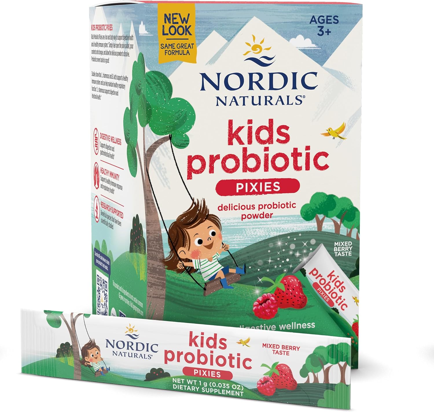 Nordic Naturals Kids Probiotic Pixies, Mixed Berry - 30 Packets - 3 Billion CFU - Digestive Wellness, Immune Support - Non-GMO, Vegan - 30 Servings