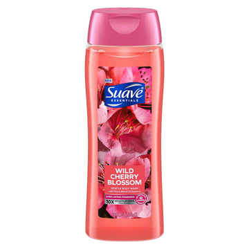 Suave Essentials Gentle Body Wash, With a Floral Oil Blend Essence, Wild Cherry Blossom Infused with Vitamin E & Cherry Extract 18 oz