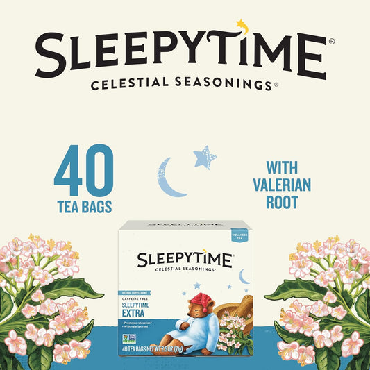 Celestial Seasonings Sleepytime Wellness Extra Tea, Caffeine Free, 40 Tea Bags Box, (Pack Of 6)