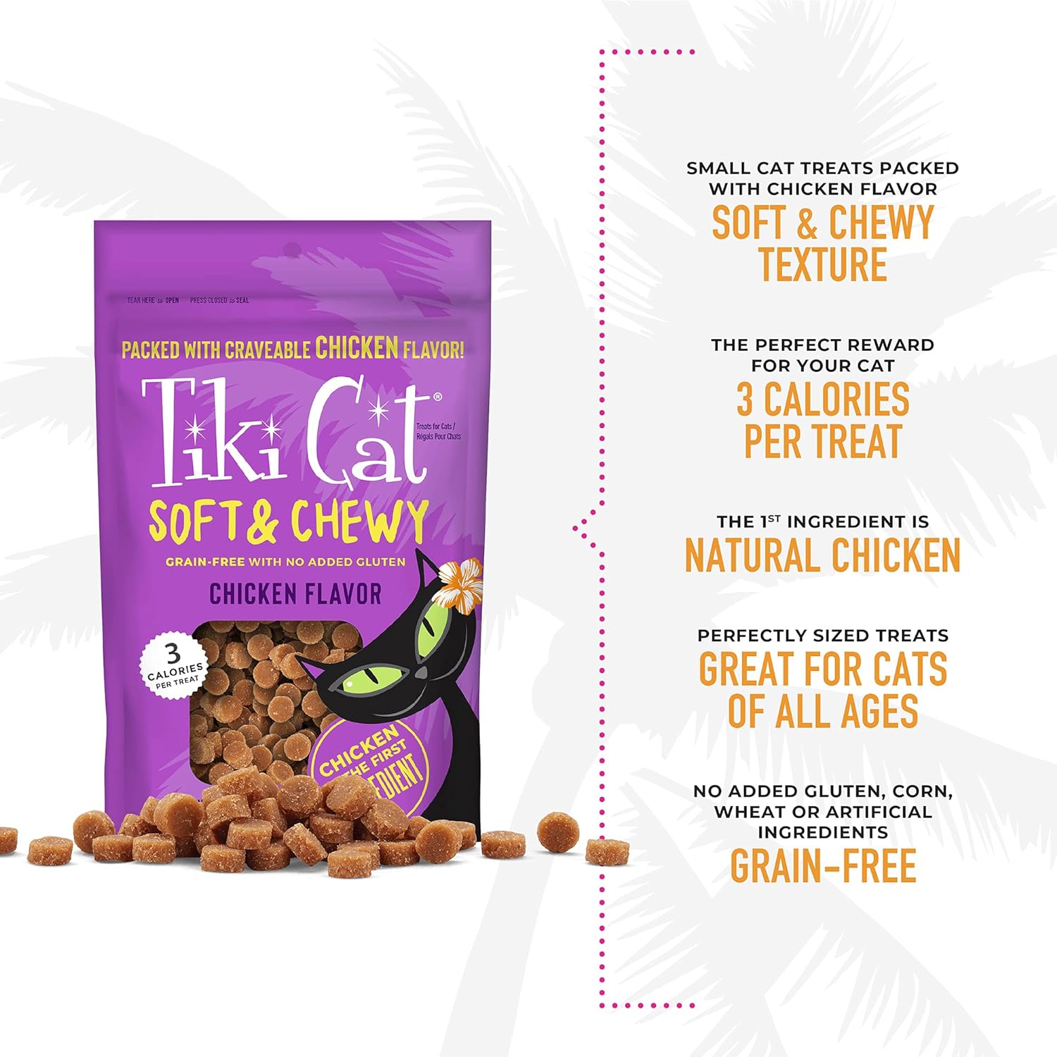 Tiki Cat Grain Free Soft & Chewy Low Calorie Treats for Cats & Kittens - Chicken 2 oz. Pouch : Pet Supplies