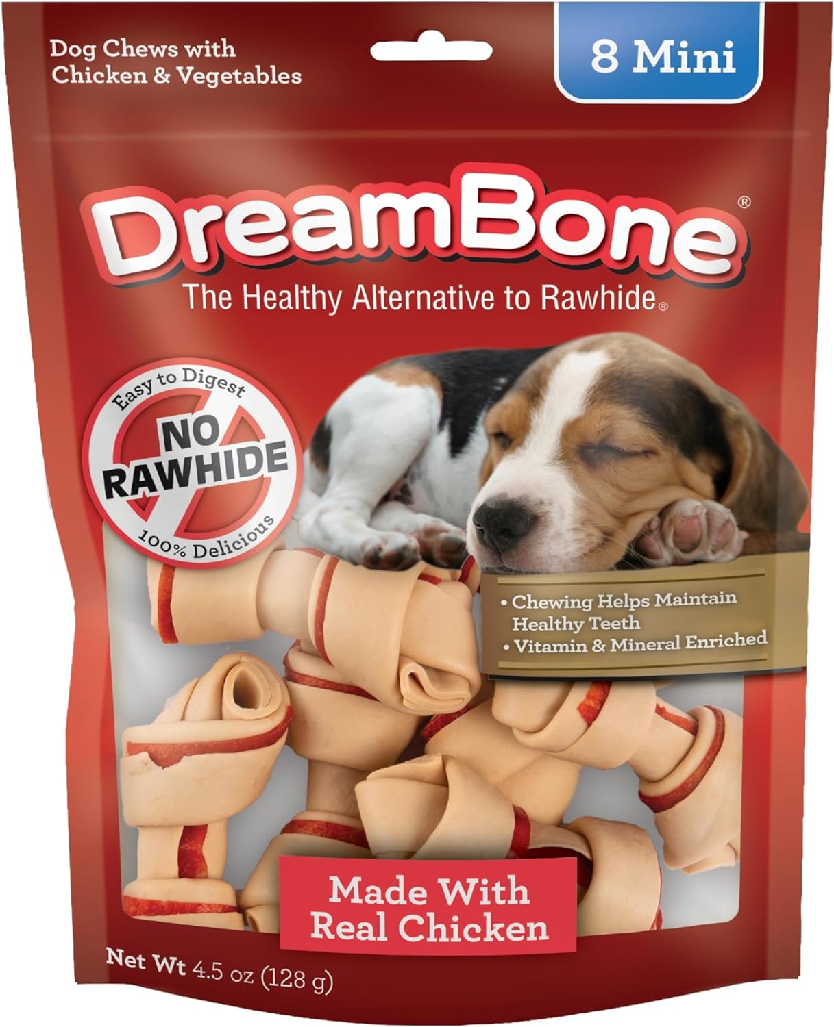 DreamBone Mini Chews, Made with Real Chicken and Vegetables, Rawhide Free Dog Chews, 8 Count