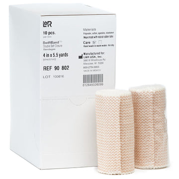 Swiftband Elastic Bandages, Double Self Closure Compression Wrap With Hook & Loop, Easy To Apply Wrapping For Swelling & Lymphedema, Washable & Latex Free 4" X 11 Yard Roll (Strectched), Box Of 10