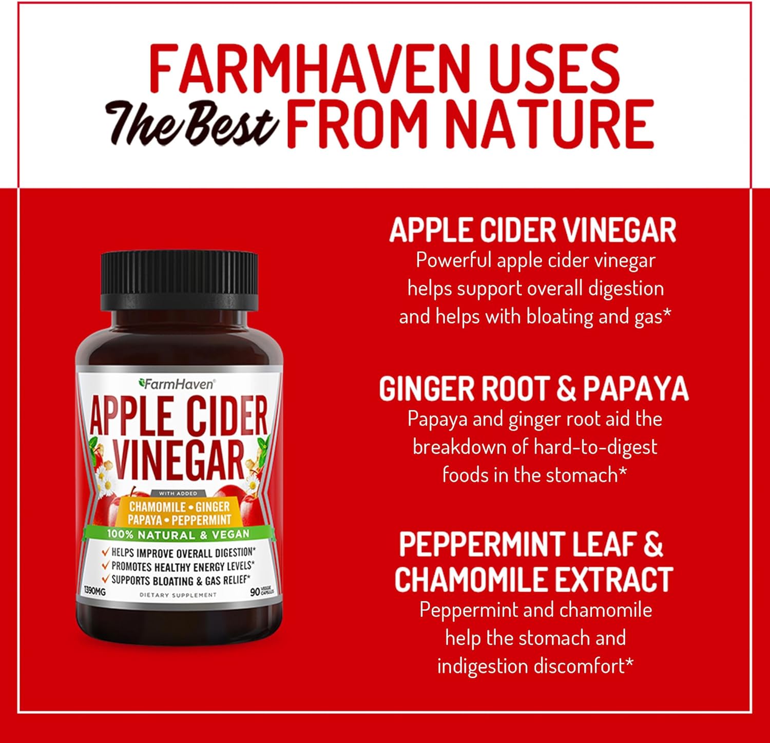 Apple Cider Vinegar Capsules with Ginger, Papaya & Chamomile | 1390mg | Supports Digestion, Immunity | Like with Mother | Non-GMO & 100% Natural | 270 Capsules : Health & Household