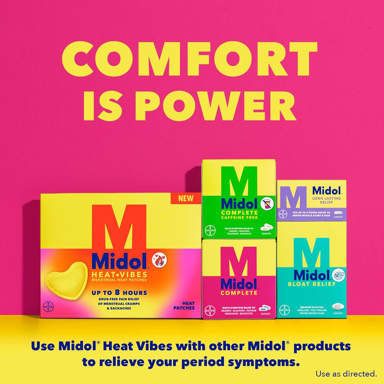 Midol Heat Vibes Menstrual Patches 3 ct: Midol Heat Vibes Menstrual Pain Relief Heat Patches for Period Cramp and Backache Relief - Pack of 3 : Health & Household