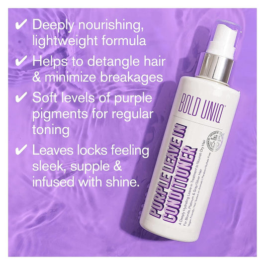BOLD UNIQ Purple Leave In Conditioner for Dry & Damaged Blonde, Platinum & Gray/Silver Hair. Light Toning, Hydrating & Detangling. Peta-approved, Vegan & Cruelty-Free. Sulfate & Paraben Free