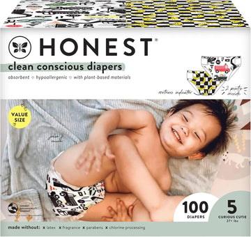 The Honest Company Clean Conscious Diapers | Plant-Based, Sustainable | Big Trucks + So Bananas | Super Club Box, Size 5 (27+ Lbs), 100 Count