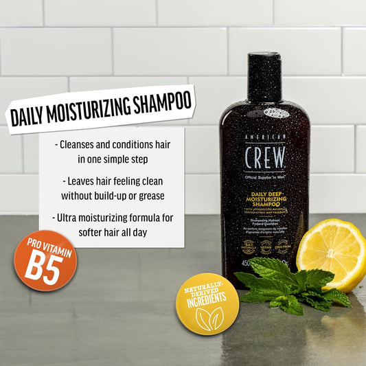 American Crew Shampoo For Men, Daily Deep Moisturizer, Naturally Derived, Vegan Formula, Citrus Mint Fragrance, 33.8 Fl Oz