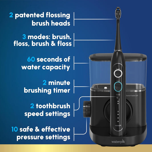 Waterpik Sonic-Fusion 2.0 Professional Flossing Toothbrush, Electric Toothbrush And Water Flosser Combo In One, Black Sf-04, Packaging May Vary