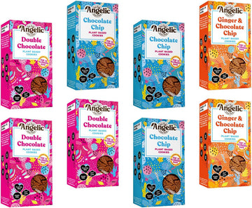Angelic Free From 8 Pack Vegan & Gluten Free Cookies – Mixed Flavours (3 Chocolate Chip, 3 Double Chocolate, 2 Ginger & Chocolate Chip) – Allergen Safe, Dairy, Nut, Soya & Egg Free