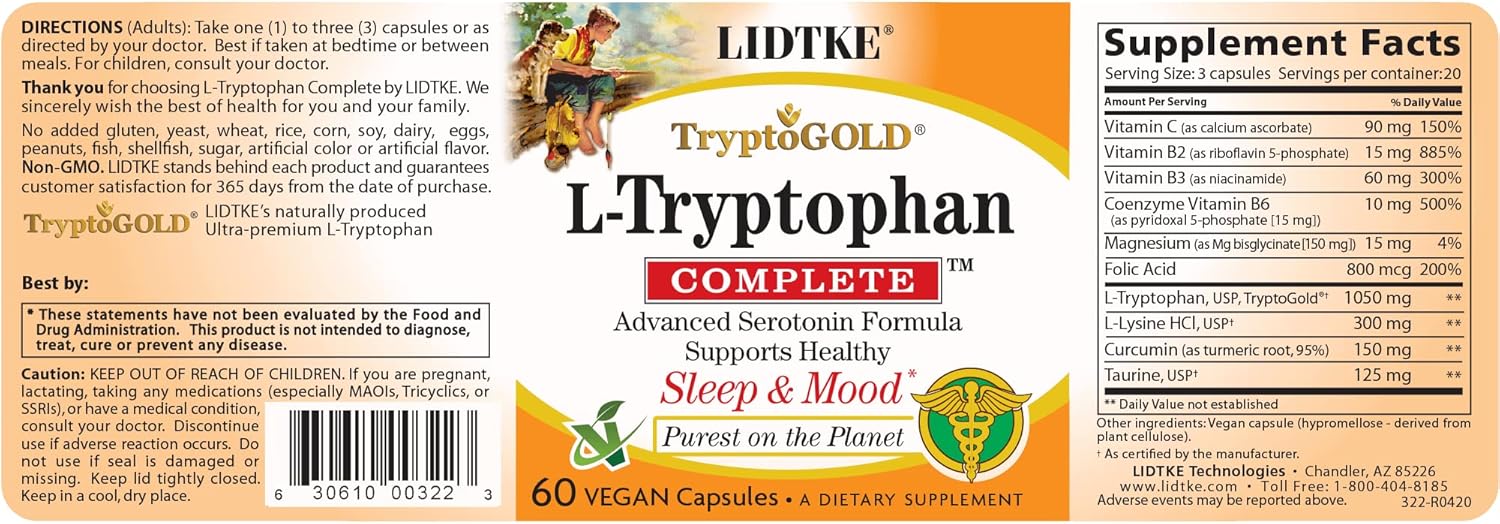 Lidtke L-Tryptophan Complete, 60 Capsules : Health & Household