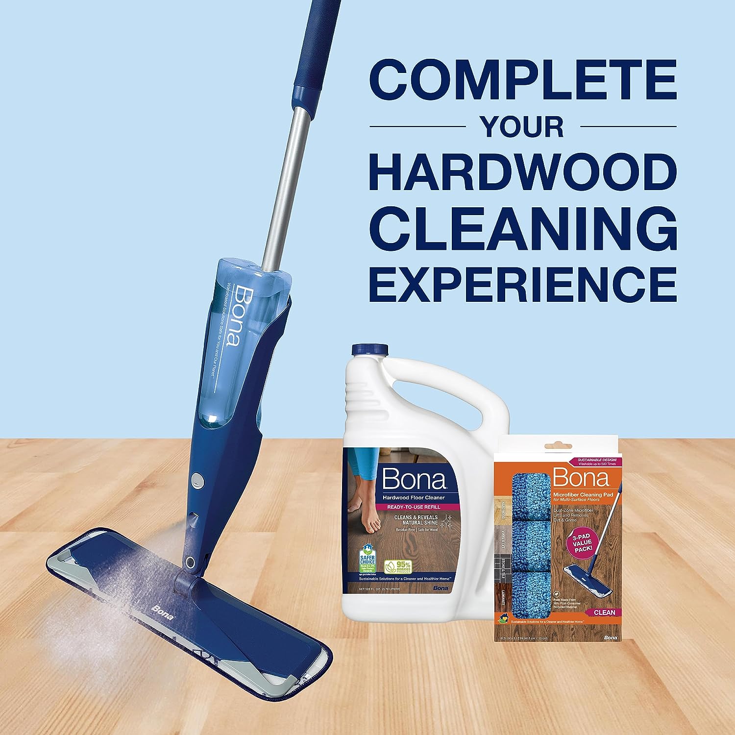 Bona Hardwood Floor Premium Spray Mop - Includes Hardwood Floor Cleaning Solution and Machine Washable Microfiber Cleaning Pad - Dual Zone Cleaning for Faster Cleanup - Spray Mop for Wood Floors : Health & Household