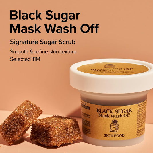 Skin Food Black Sugar Mask Wash Off 4.05 Fl. Oz.(120G) - Black Sugar Scrub - Sugar Face Scrub To Hydrate And Nourish The Skin - Exfoliating Sugar Scrub - Facial Mask Wash Off Sugar Scrub