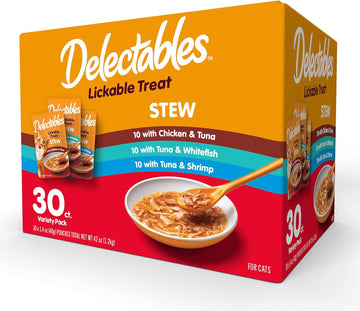 Hartz Delectables Stew Lickable Wet Cat Treats For Adult & Senior Cats, Variety Pack, 30 Count