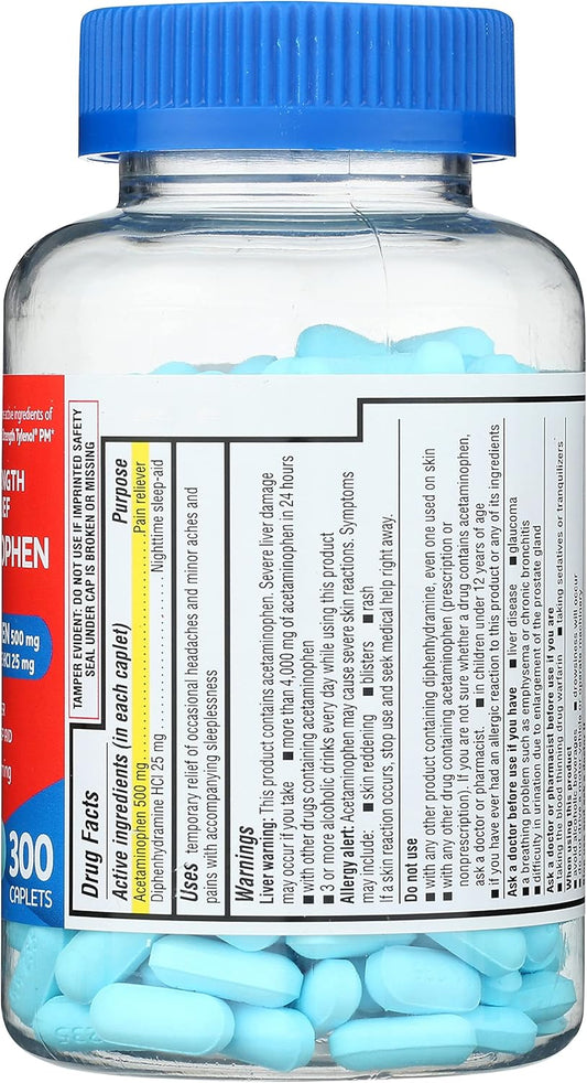 Rite Aid Extra Strength Pain Relief Acetaminophen Pm Caplets, 500Mg Acetaminophen / 25Mg Diphenhydramine - 300 Count - Nighttime Pain Reliever + Sleep Aid