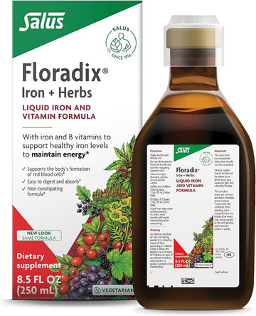 Floradix By Salus Iron & Herbs - Liquid Herbal Supplement For Energy Support - Iron Supplement With Vitamin C & B Complex Vitamins - Liquid Iron Supplement For Men & Women - 8.5 Oz