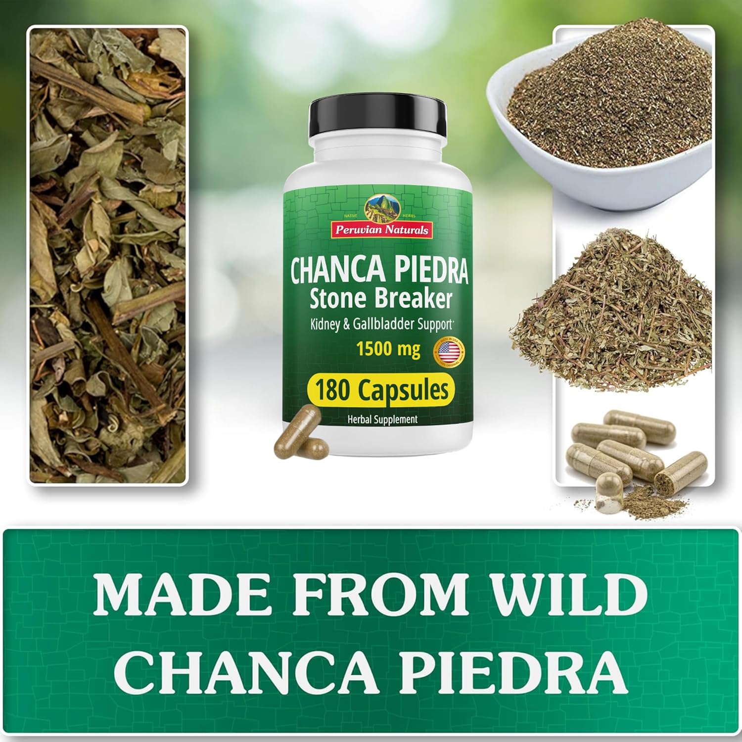 Peruvian Naturals Chanca Piedra Stone Breaker 180 Capsules - Kidney Stones Dissolver, Liver Detox, & Gallbladder Supplements 1500Mg Per Serving Chancapiedra Stonebreaker Urinary Tract For Women & Men : Health & Household