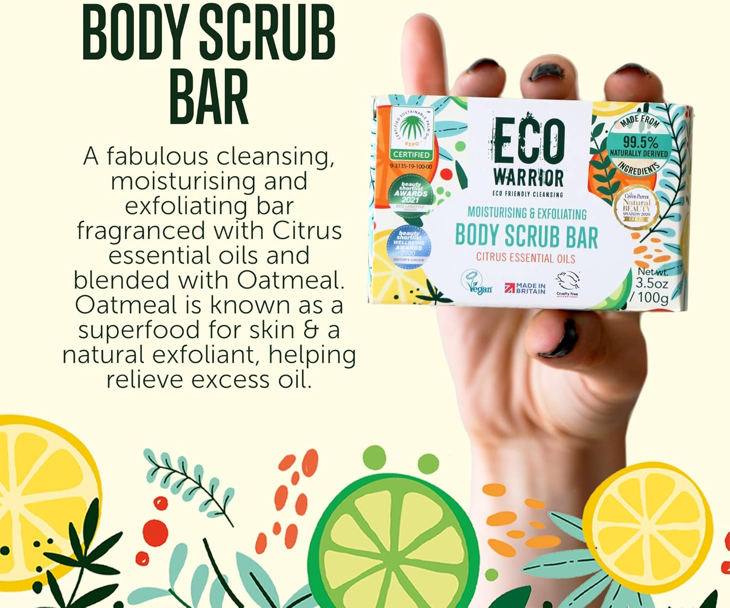 Eco Warrior Body Scrub Soap Bar | Eco Friendly, Natural Body Bar Soap Scrub | Vegan, Cruelty-Free, No SLS or Parabens | Nourishing and Gentle Exfoliating with Citrus Essential Oils and Oatmeal | 100g : Amazon.co.uk: Beauty