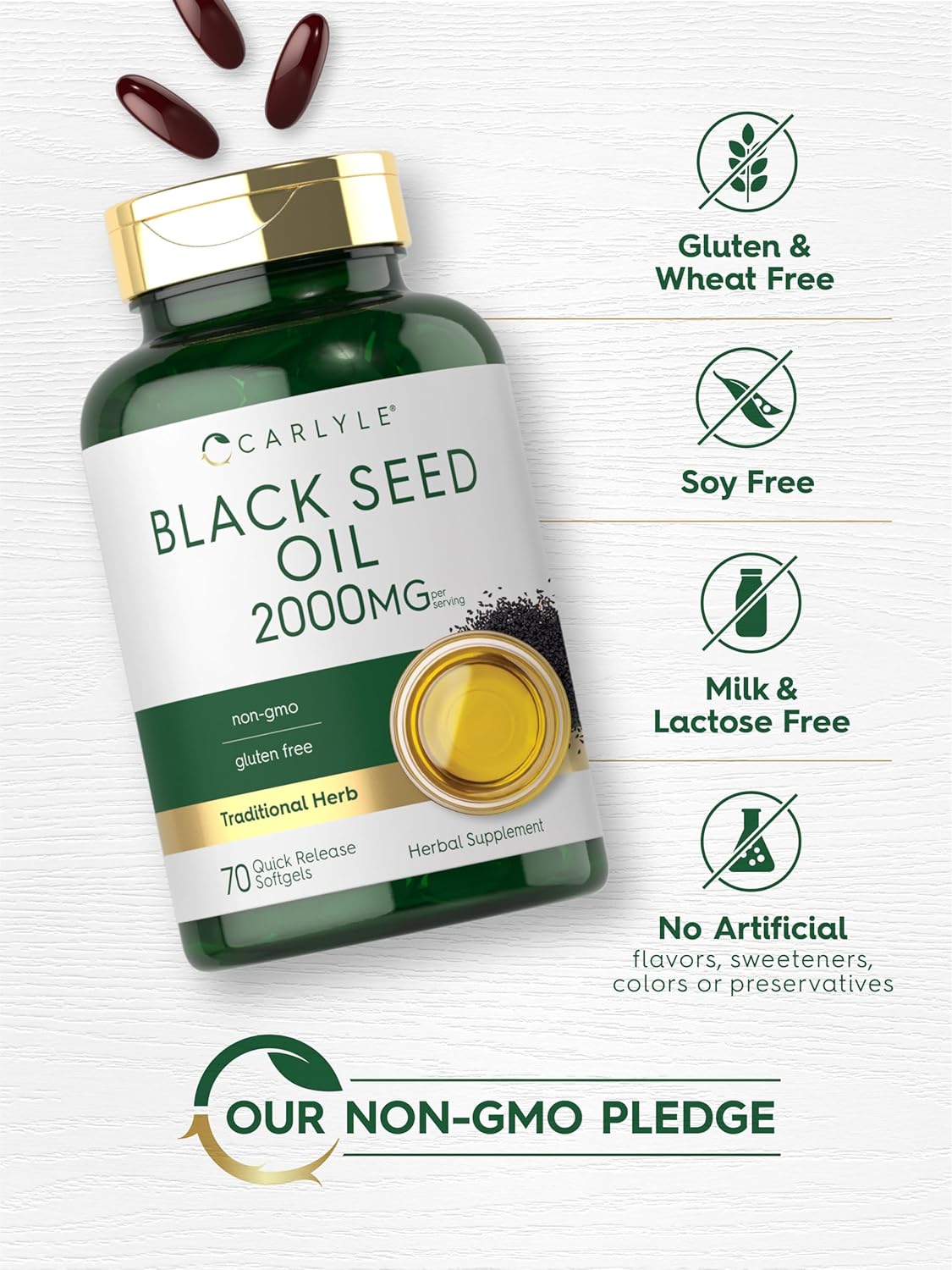 Carlyle Black Seed Oil 2000mg | 70 Softgel Capsules | Non-GMO, Gluten Free Herbal Supplement : Health & Household