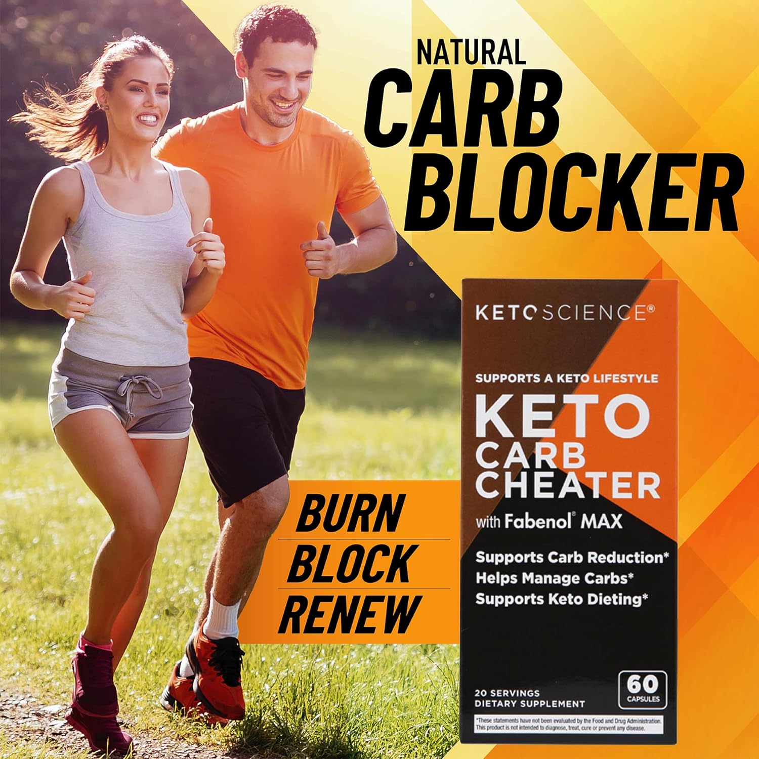 Keto Science Keto Carb Cheater, Supports Carb Reduction, Helps Manage Carbs, Supports Keto Diet, Keto Cheat Meal, Eat Carbs While On Keto, with White Kidney Bean Extract, 20 Servings, Orange : Health & Household