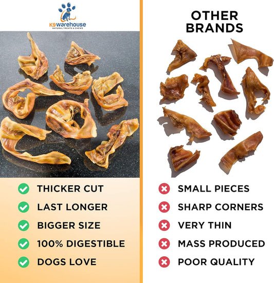 K9warehouse® - Pig Ears Strips for Dogs - One Pound Natural Pigs Ears Slices - Dog Treats for Puppies, Small, Medium and Large Dogs - Healthy, Tasty Pig Ear Made for Dogs Chew Treat