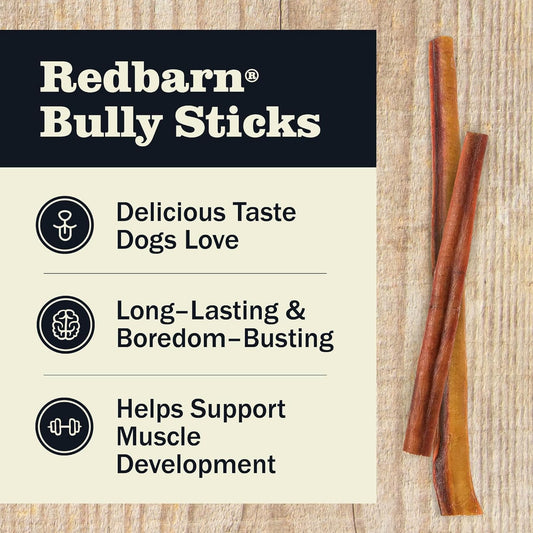 Redbarn All Natural 8-12” Bully Sticks For Medium & Large Dogs - Healthy Long Lasting Chews Variety Party Pack - 100% Beef Single Ingredient Low Odor Rawhide Free - 1 Lb. Bag - Packaging May Vary