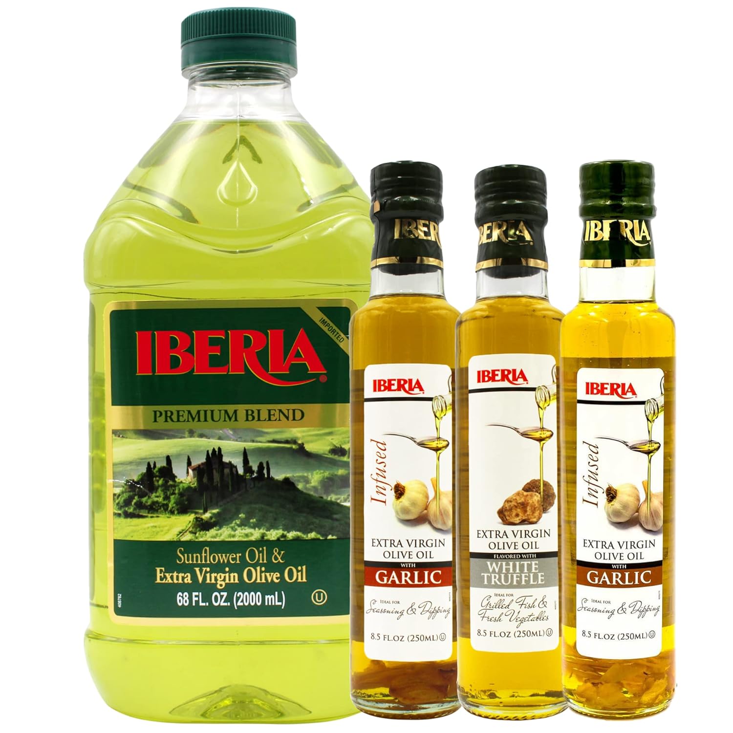 Iberia Sunflower and Extra Virgin Oil Blend, 2L + Iberia Infused Extra Vigin Olive Oils Varety Pack : Grocery & Gourmet Food