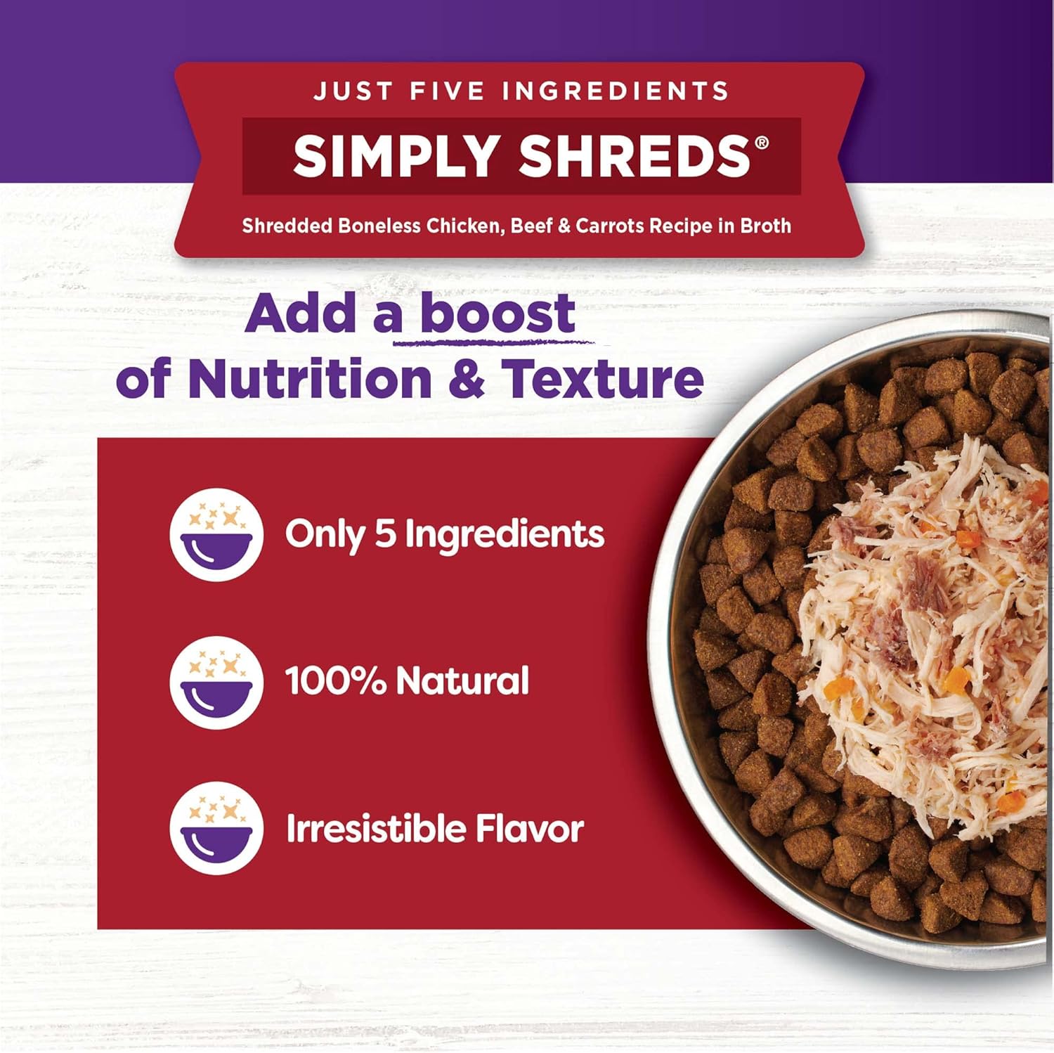 Wellness Bowl Boosters Simply Shreds Natural Grain Free Wet Dog Food Mixer or Topper, Chicken, Beef & Carrots, 2.8-Ounce Pouch(Pack of 12) : Health & Household