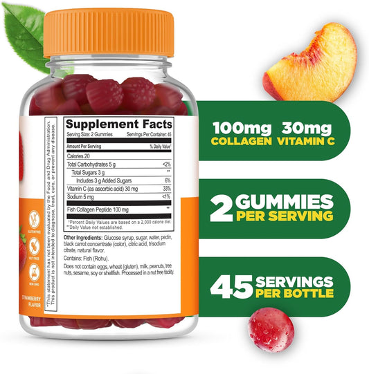 Lifeable Collagen Peptides Gummies | 100Mg With Vitamin C | Great Tasting Collagen Supplements | Vegetarian Hair Skin And Nails Gummies | Collagen Gummies For Adults, Men, Women | 90 Gummies