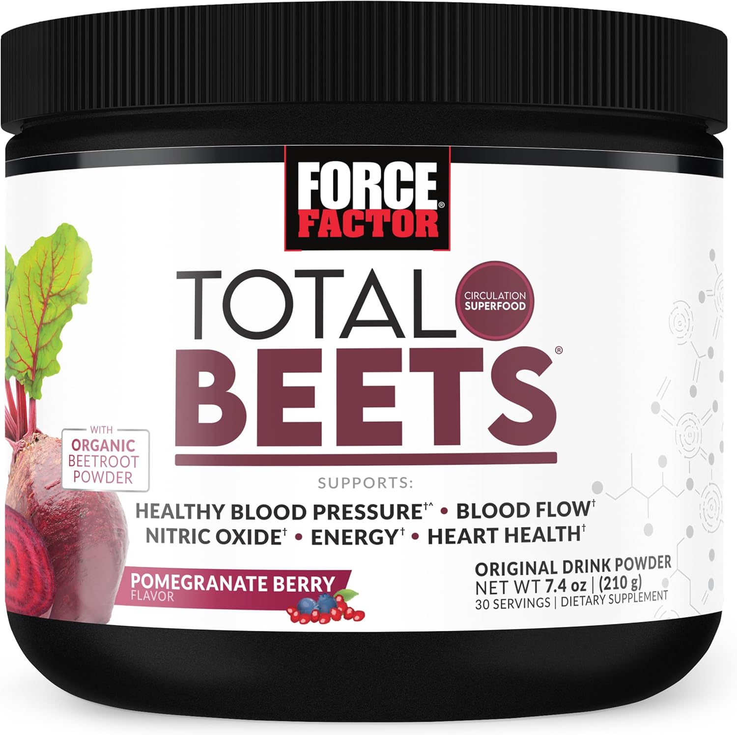 Force Factor Total Beets Drink Mix Superfood Powder With Nitrates To Support Circulation, Blood Flow, Nitric Oxide, Energy, Endurance, And Stamina, Cardiovascular Heart Health Supplement, 30 Servings