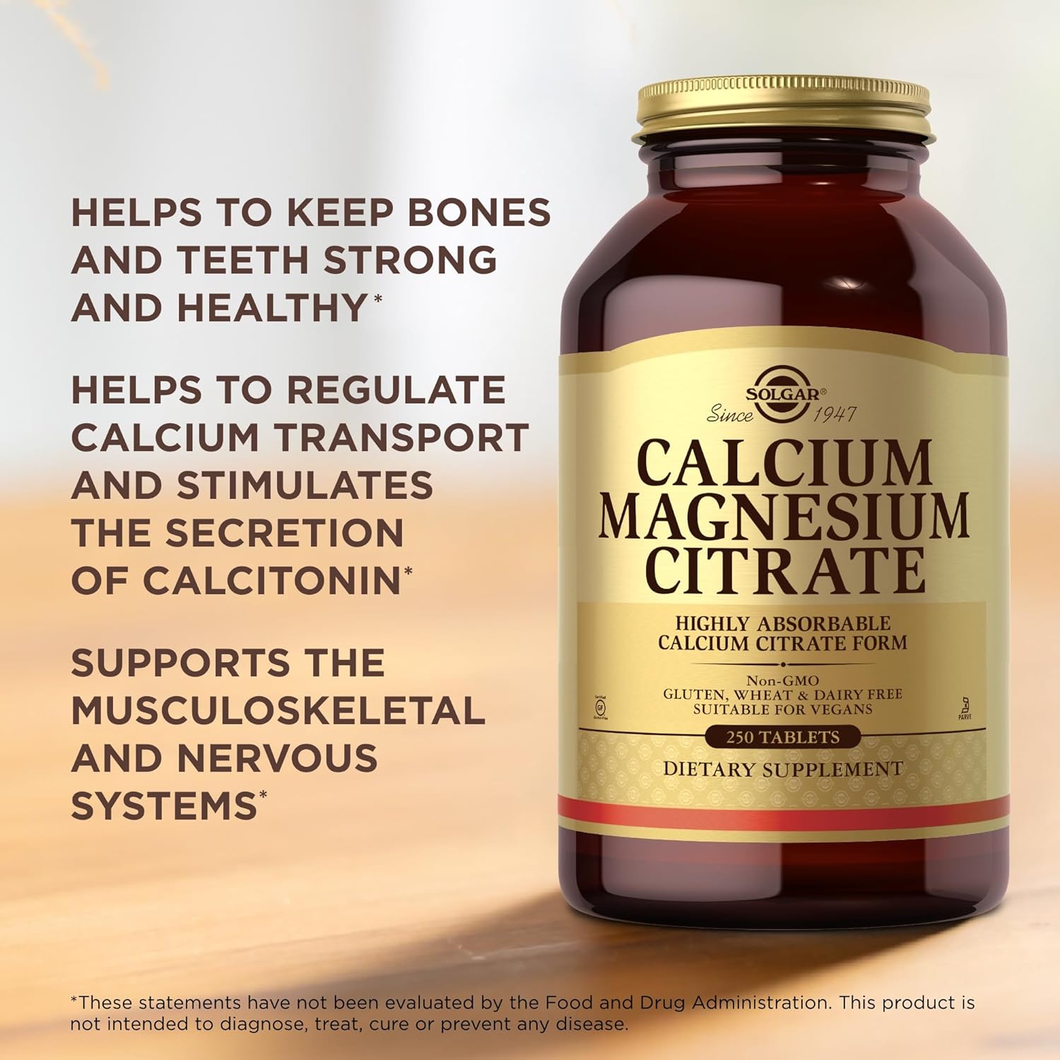 Solgar Calcium Magnesium Citrate - 250 Tablets, Pack Of 3 - Non-Gmo, Vegan, Gluten Free, Kosher - 150 Total Servings